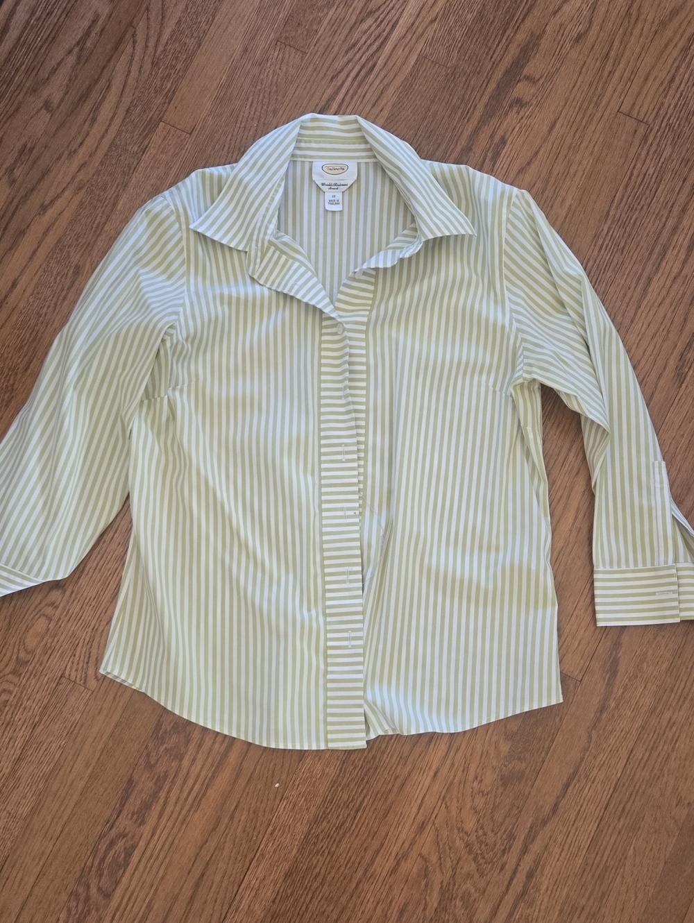 Talbots Pale Green and White Striped Button-Down Shirt